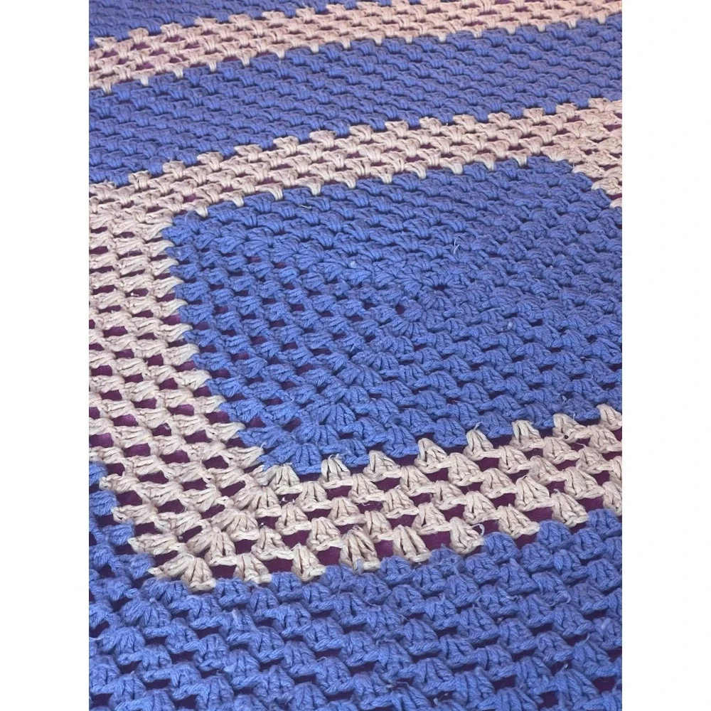 handmade Crocheted afghan Granny Square‎ 3D Light Pink Blue Approx59x71